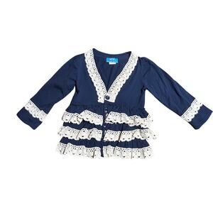 Cj's Girls size 6-7 Navy button up shirt with layered ruffles